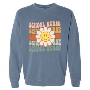 Retro Groovy School Nurse Flower Funny Back To School Gift Garment-Dyed Sweatshirt