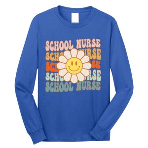 Retro Groovy School Nurse Flower Funny Back To School Gift Long Sleeve Shirt