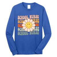 Retro Groovy School Nurse Flower Funny Back To School Gift Long Sleeve Shirt