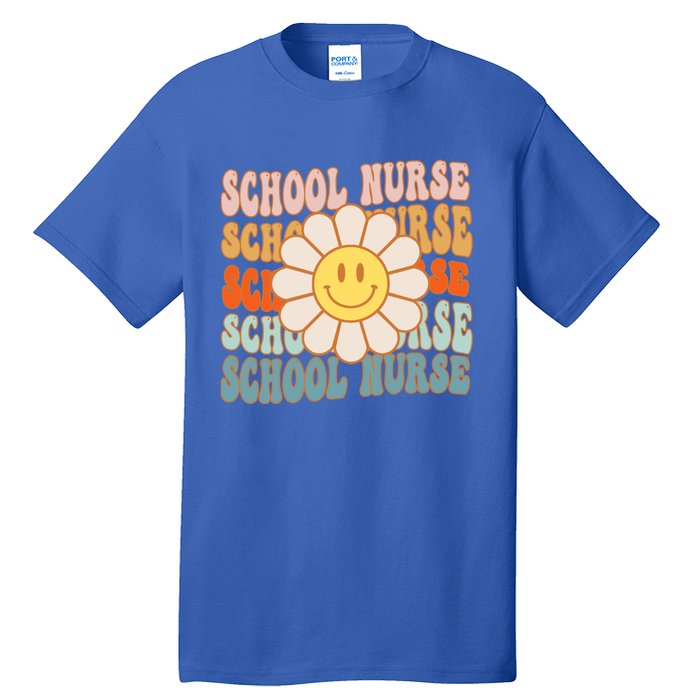 Retro Groovy School Nurse Flower Funny Back To School Gift Tall T-Shirt