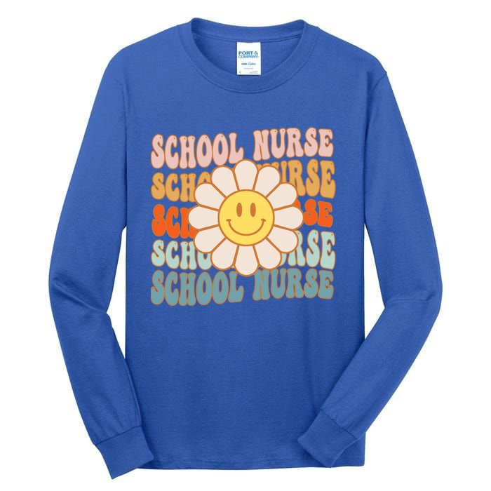 Retro Groovy School Nurse Flower Funny Back To School Gift Tall Long Sleeve T-Shirt