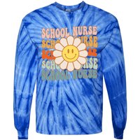 Retro Groovy School Nurse Flower Funny Back To School Gift Tie-Dye Long Sleeve Shirt