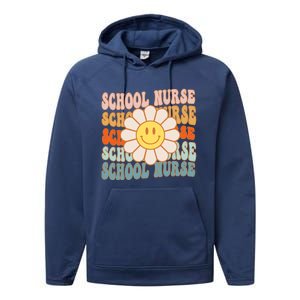 Retro Groovy School Nurse Flower Funny Back To School Gift Performance Fleece Hoodie