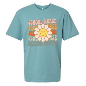 Retro Groovy School Nurse Flower Funny Back To School Gift Sueded Cloud Jersey T-Shirt