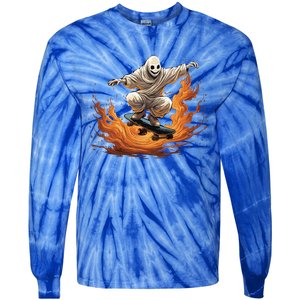 Retro Ghost Skateboard: Spooky Design For Halloween Lovers Cute Gift Tie-Dye Long Sleeve Shirt