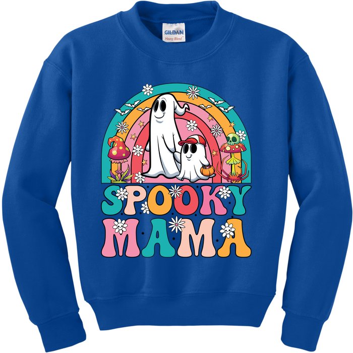 Retro Groovy Spooky Mama Floral Ghost Halloween Season Mommy Cute Gift Kids Sweatshirt