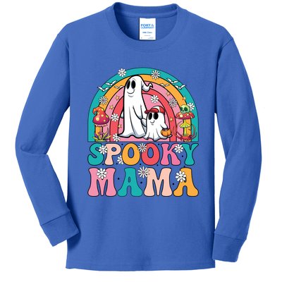 Retro Groovy Spooky Mama Floral Ghost Halloween Season Mommy Cute Gift Kids Long Sleeve Shirt