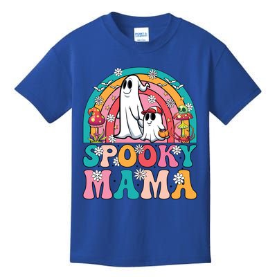 Retro Groovy Spooky Mama Floral Ghost Halloween Season Mommy Cute Gift Kids T-Shirt