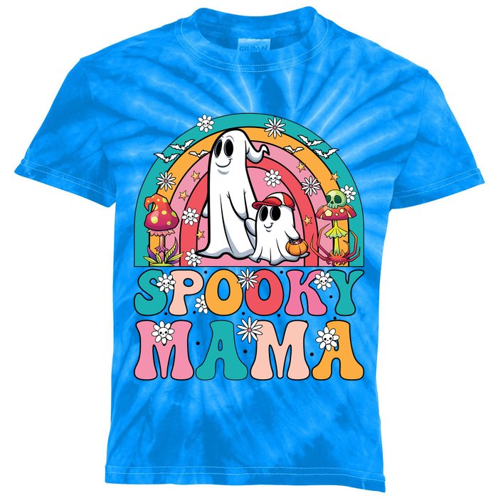 Retro Groovy Spooky Mama Floral Ghost Halloween Season Mommy Cute Gift Kids Tie-Dye T-Shirt