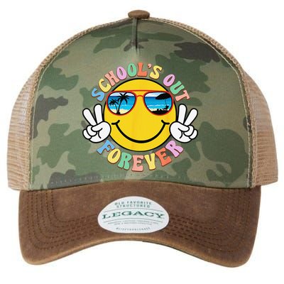 Retro Groovy School's Out Forever Retired Teacher Retirement Legacy Tie Dye Trucker Hat