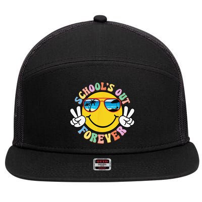 Retro Groovy School's Out Forever Retired Teacher Retirement 7 Panel Mesh Trucker Snapback Hat