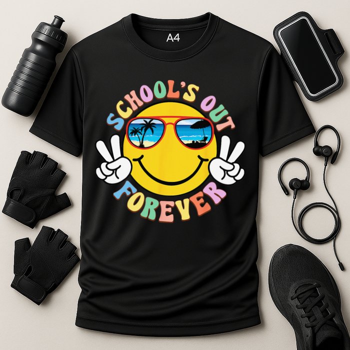 Retro Groovy School's Out Forever Retired Teacher Retirement Cooling Performance Crew T-Shirt