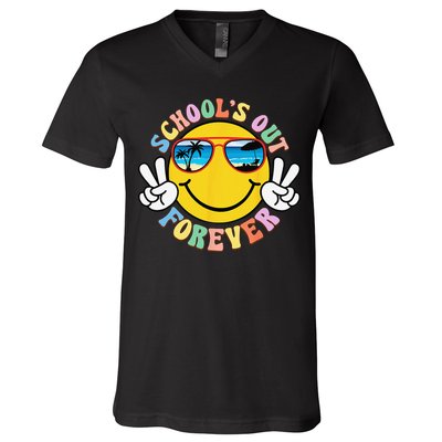 Retro Groovy School's Out Forever Retired Teacher Retirement V-Neck T-Shirt
