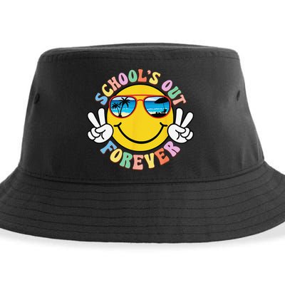 Retro Groovy School's Out Forever Retired Teacher Retirement Sustainable Bucket Hat