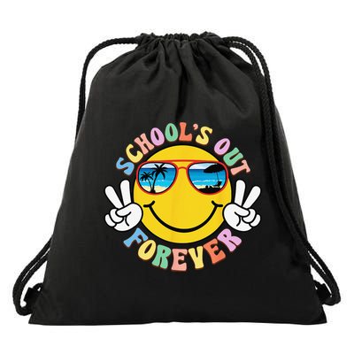 Retro Groovy School's Out Forever Retired Teacher Retirement Drawstring Bag