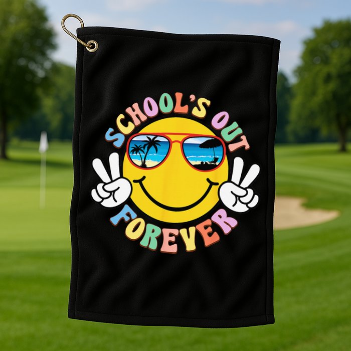 Retro Groovy School's Out Forever Retired Teacher Retirement Golf Towel