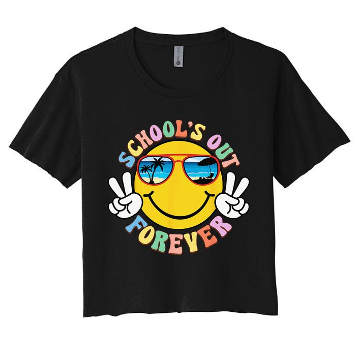 Retro Groovy School's Out Forever Retired Teacher Retirement Women's Crop Top Tee