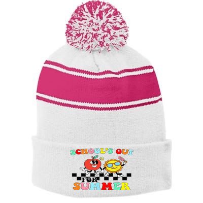 Retro Groovy School's Out For Summer Graduation Teacher Stripe Pom Pom Beanie