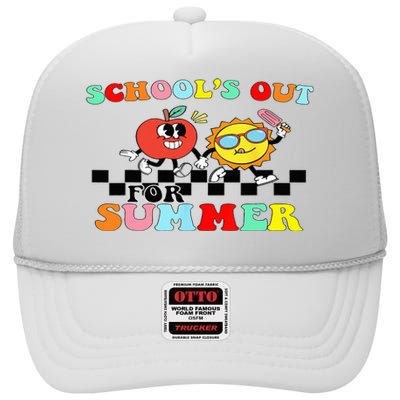 Retro Groovy School's Out For Summer Graduation Teacher High Crown Mesh Back Trucker Hat