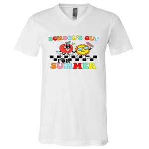 Retro Groovy School's Out For Summer Graduation Teacher V-Neck T-Shirt