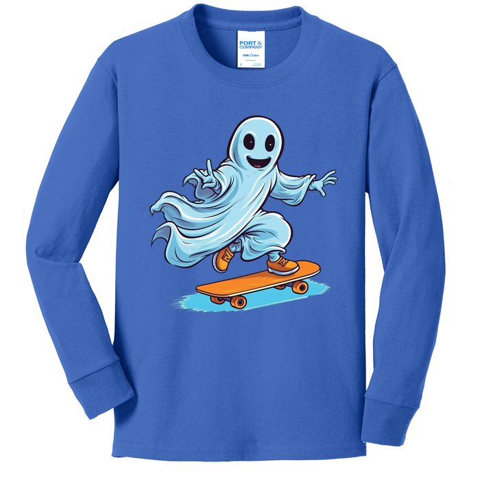 Retro Ghost Skateboard: Spooky Design For Halloween Lovers Gift Kids Long Sleeve Shirt