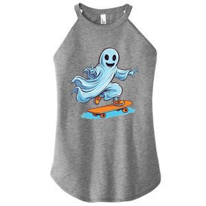 Retro Ghost Skateboard: Spooky Design For Halloween Lovers Gift Women's Perfect Tri Rocker Tank