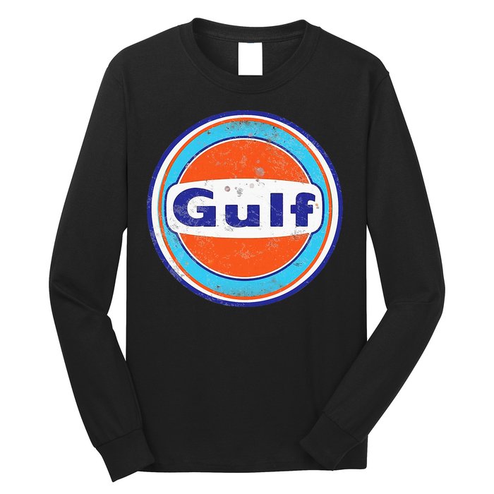 Retro Gas Station Gulf Motor Oil Car Bikes Garage Long Sleeve Shirt