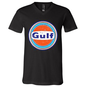 Retro Gas Station Gulf Motor Oil Car Bikes Garage V-Neck T-Shirt