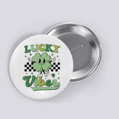 Retro Groovy St Patricks Day Lucky Vibes Hippie Shamrock Button