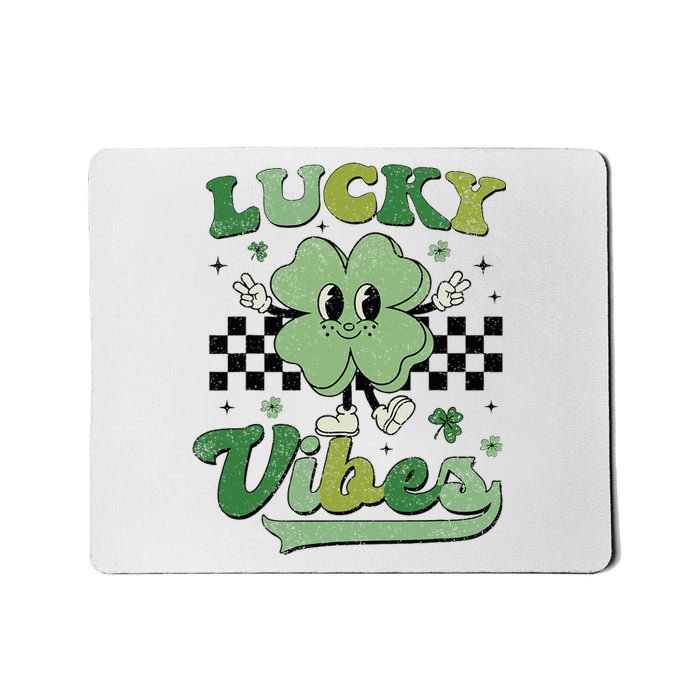 Retro Groovy St Patricks Day Lucky Vibes Hippie Shamrock Mousepad