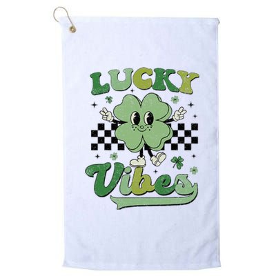 Retro Groovy St Patricks Day Lucky Vibes Hippie Shamrock Platinum Collection Golf Towel