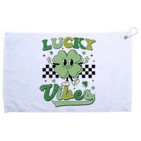 Retro Groovy St Patricks Day Lucky Vibes Hippie Shamrock Grommeted Golf Towel