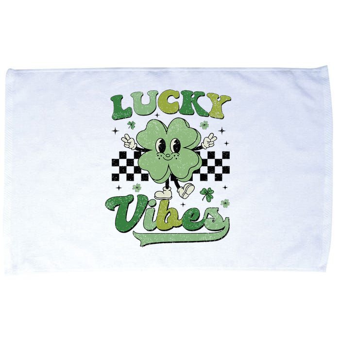 Retro Groovy St Patricks Day Lucky Vibes Hippie Shamrock Microfiber Hand Towel