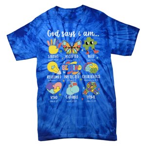 Retro God Says I Am Autism Be Kind Puzzle Autism Awareness Gift Tie-Dye T-Shirt