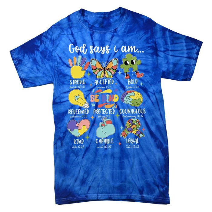 Retro God Says I Am Autism Be Kind Puzzle Autism Awareness Gift Tie-Dye T-Shirt