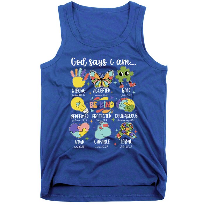 Retro God Says I Am Autism Be Kind Puzzle Autism Awareness Gift Tank Top