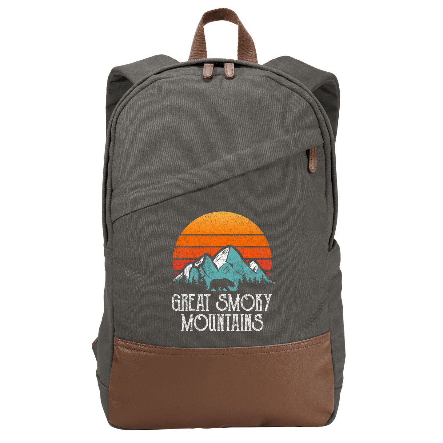 Retro Great Smoky Mountains National Park Bear Vintage Gift Cotton Canvas Backpack