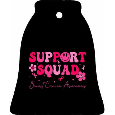 Retro Groovy Support Squad Breast Cancer Awareness Ceramic Bell Ornament