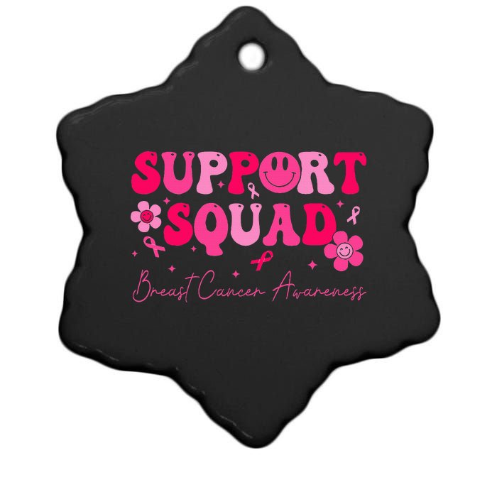 Retro Groovy Support Squad Breast Cancer Awareness Ceramic Star Ornament