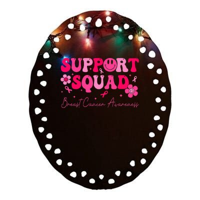 Retro Groovy Support Squad Breast Cancer Awareness Ceramic Oval Ornament