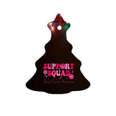 Retro Groovy Support Squad Breast Cancer Awareness Ceramic Tree Ornament