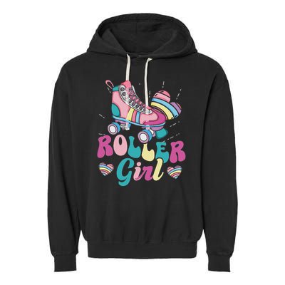 Roller Girl Skater Skating Retro Vintage 70s 80s 90s Skates Garment-Dyed Fleece Hoodie