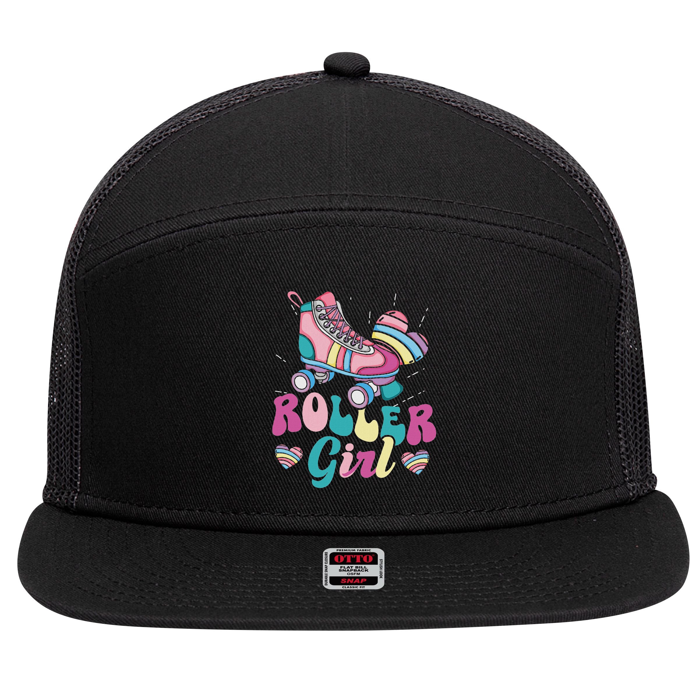 Roller Girl Skater Skating Retro Vintage 70s 80s 90s Skates 7 Panel Mesh Trucker Snapback Hat