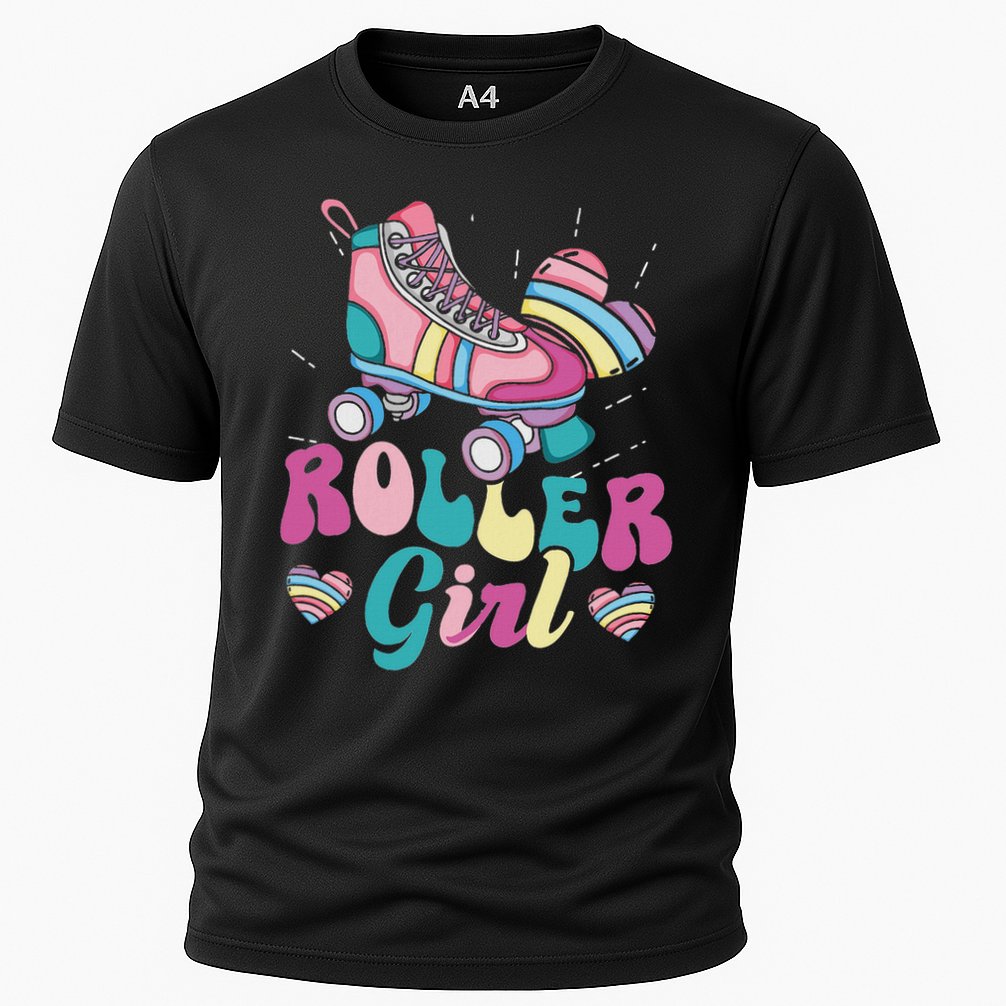 Roller Girl Skater Skating Retro Vintage 70s 80s 90s Skates Cooling Performance Crew T-Shirt