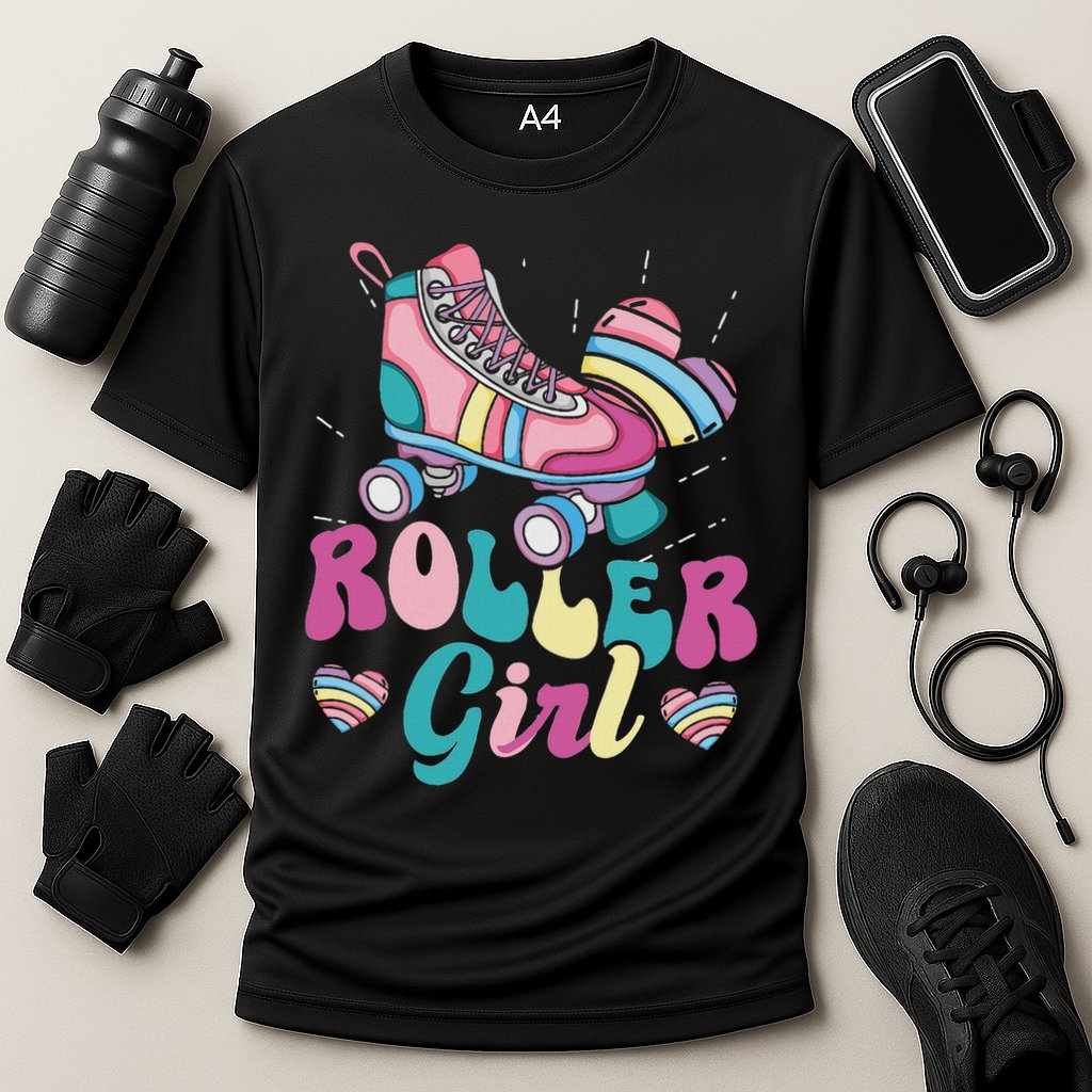 Roller Girl Skater Skating Retro Vintage 70s 80s 90s Skates Cooling Performance Crew T-Shirt