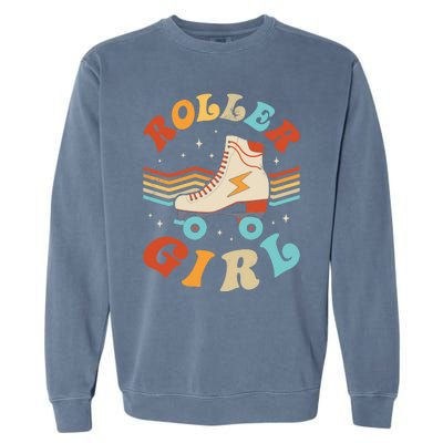 Roller Girl Skater Skating Retro Vintage 70s 80s Skates Garment-Dyed Sweatshirt