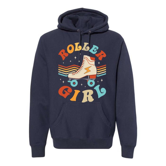 Roller Girl Skater Skating Retro Vintage 70s 80s Skates Premium Hoodie