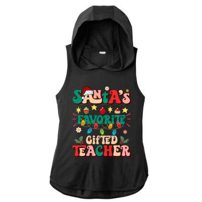 Retro Groovy SantaS Favorite Gifted Teacher Light Christmas Ladies PosiCharge Tri-Blend Wicking Draft Hoodie Tank