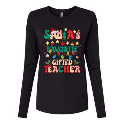 Retro Groovy SantaS Favorite Gifted Teacher Light Christmas Womens Cotton Relaxed Long Sleeve T-Shirt