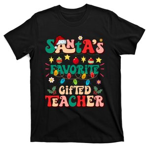 Retro Groovy SantaS Favorite Gifted Teacher Light Christmas T-Shirt